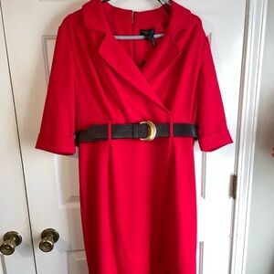 Women’s Donna Karan Elegant Red Dress with Black Belt. Size 14 NWT